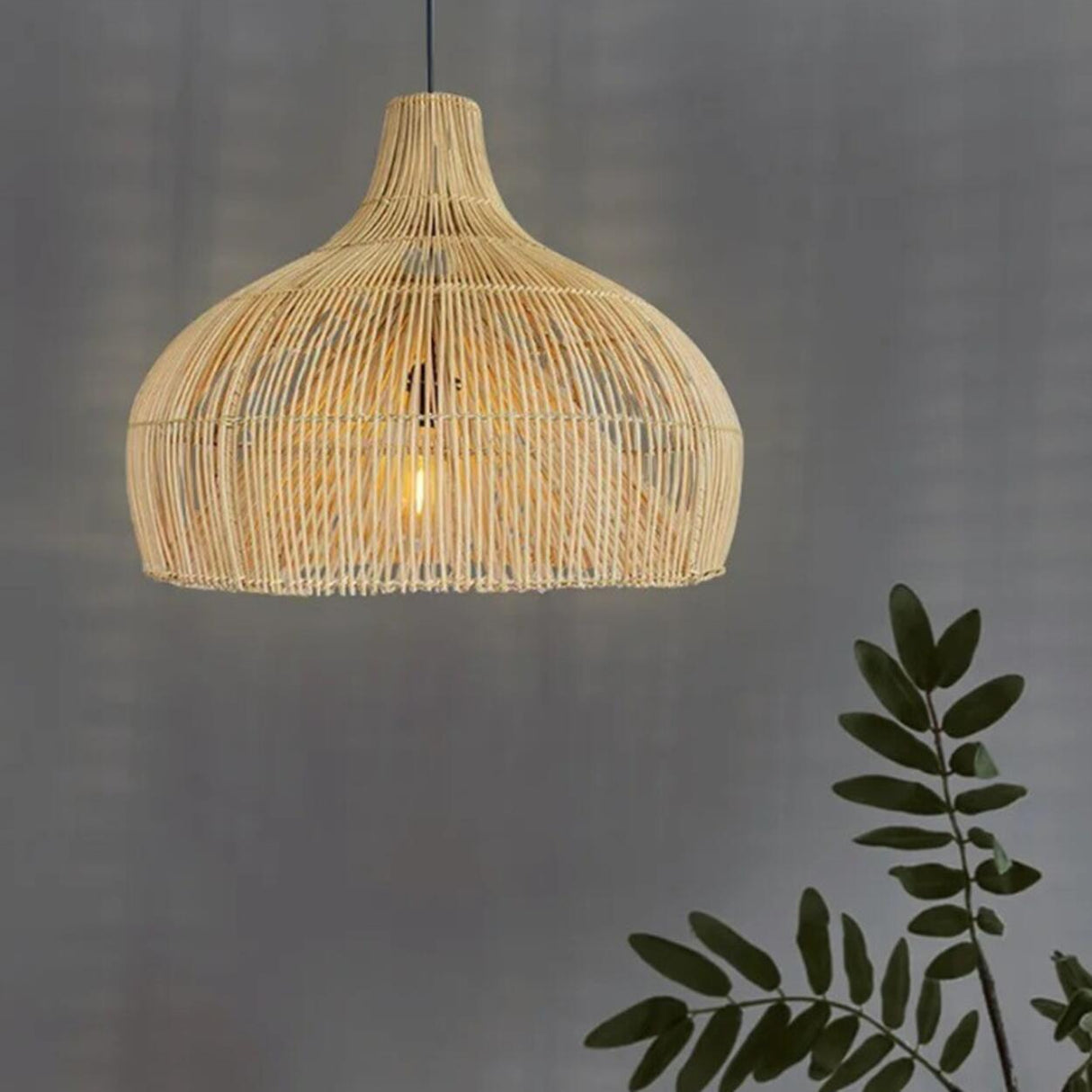 Bohemian Natural Woven Wide Dome Pendant Light Image - 3