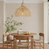 Bohemian Natural Woven Wide Dome Pendant Light Image - 4