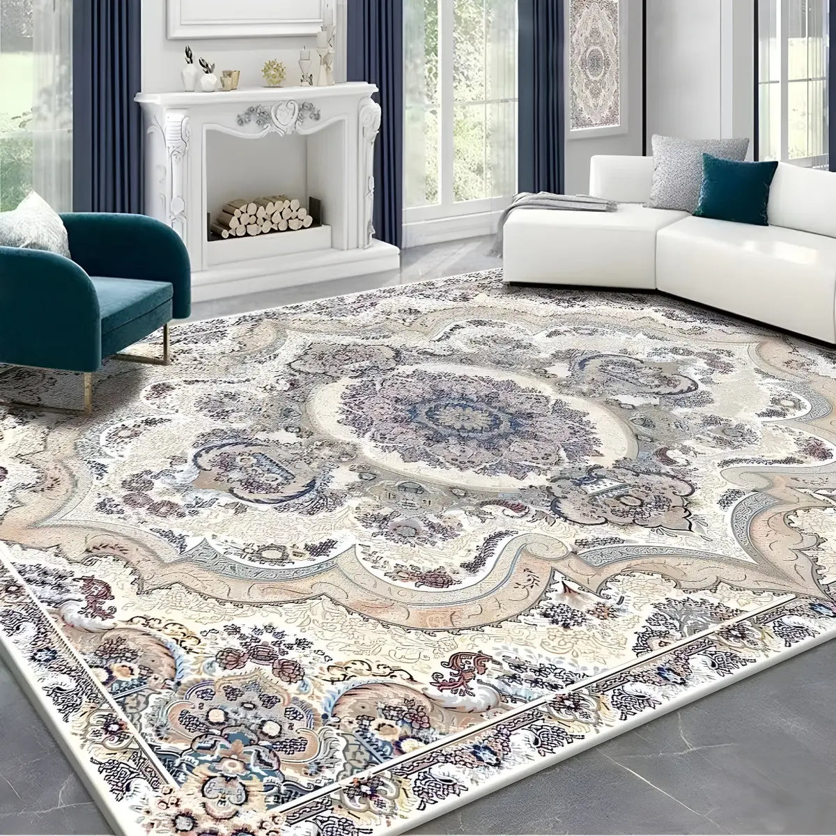 Bohemian Rectangle Polyester Apricot Floral Area Rug Image - 8