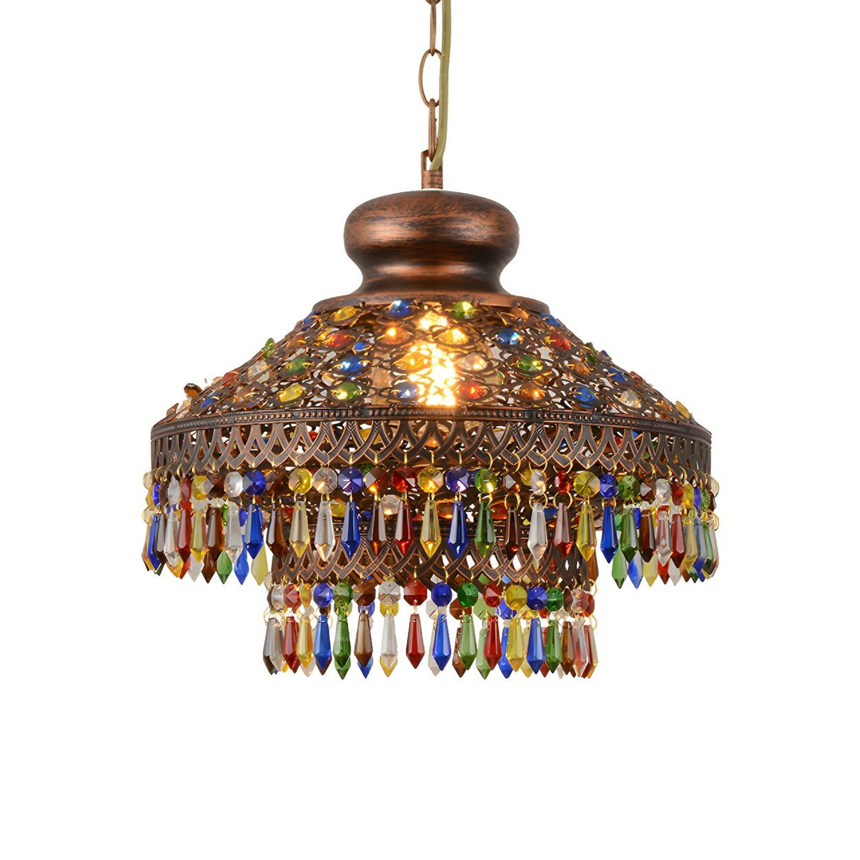 Bohemian Restaurant Bronze Colorful Crystal Cone Chandelier Image - 3