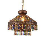 Bohemian Restaurant Bronze Colorful Crystal Cone Chandelier Image - 3