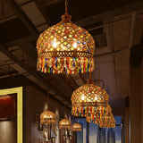 Bohemian Restaurant Bronze Colorful Crystal Cone Chandelier Image - 4