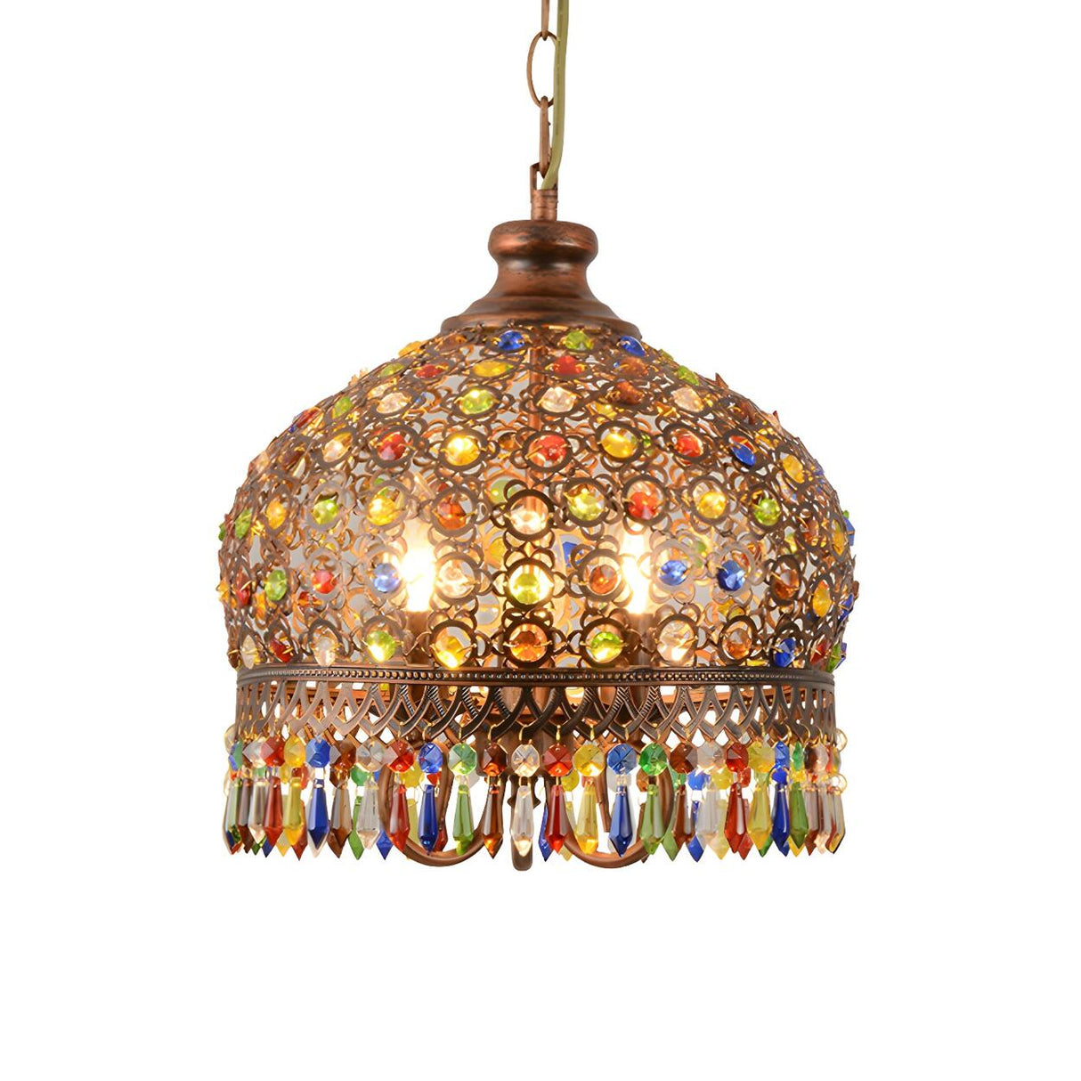 Bohemian Restaurant Bronze Colorful Crystal Cone Chandelier Image - 5