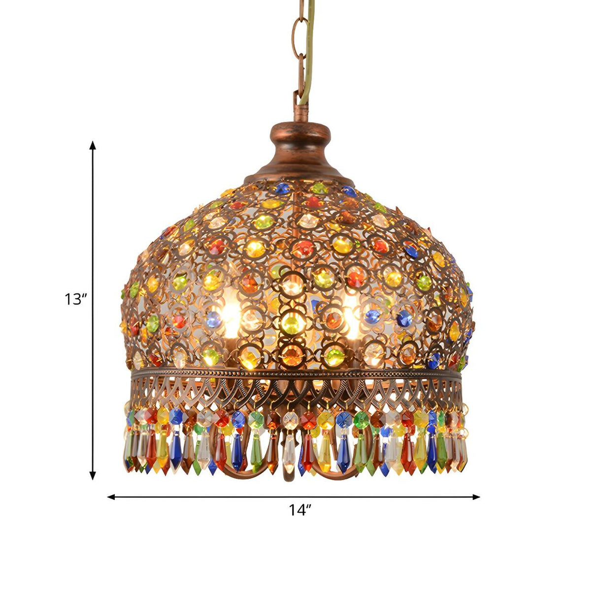 Bohemian Restaurant Bronze Colorful Crystal Cone Chandelier 