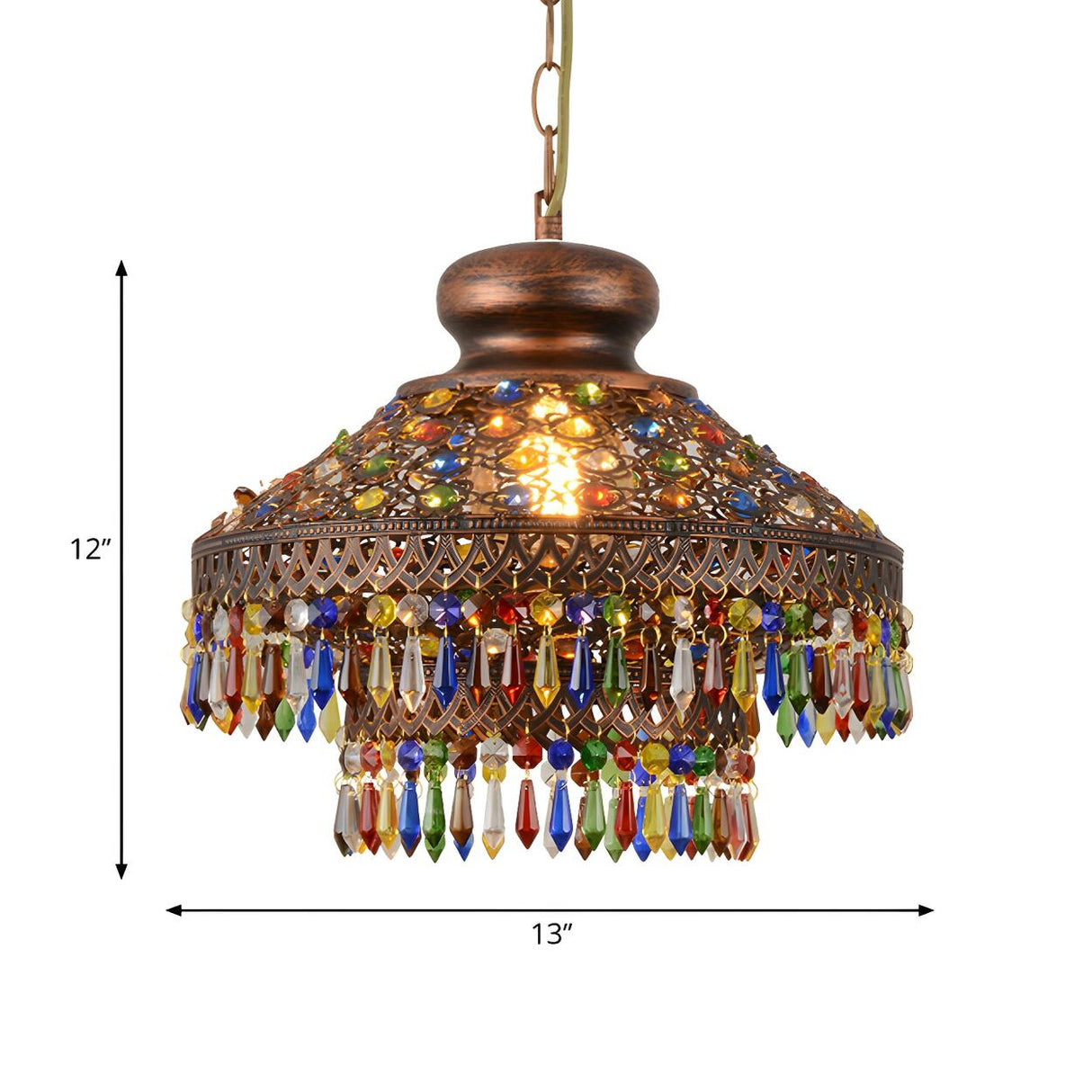 Bohemian Restaurant Bronze Colorful Crystal Cone Chandelier Image - 7