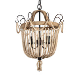 Bohemian Wood Bead Round Dome Pendant Chandelier Image - 4