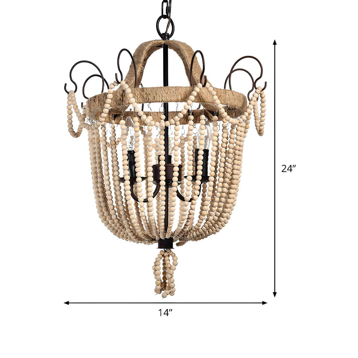 Bohemian Wood Bead Round Dome Pendant Chandelier 