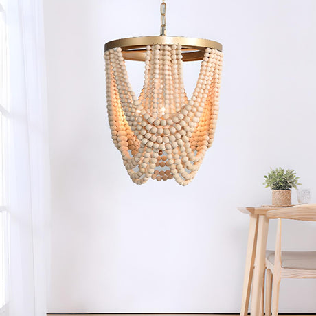 Bohemian Wooden Beaded Chandelier Adjustable Chain Length Image - 1