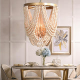 Bohemian Wooden Beaded Chandelier Adjustable Chain Length Image - 4