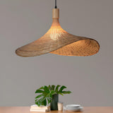 Bohemian Woven Bamboo Beige Dining Room Pendant Light Image - 1