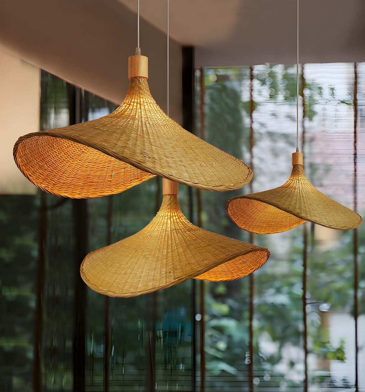 Bohemian Woven Bamboo Beige Dining Room Pendant Light Image - 15