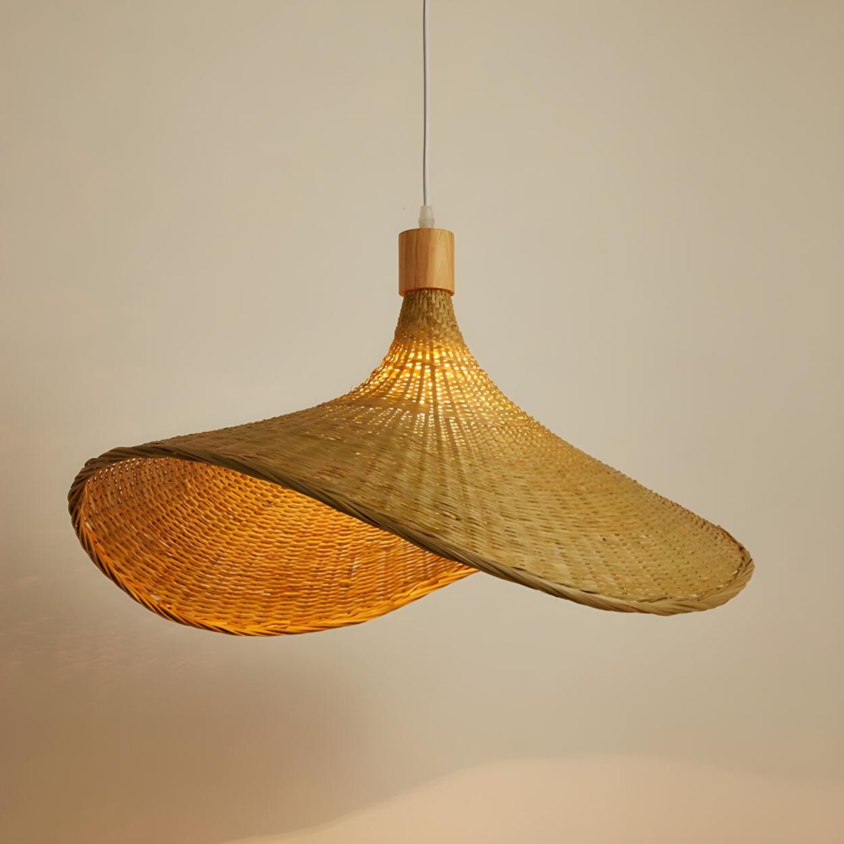 Bohemian Woven Bamboo Beige Dining Room Pendant Light Image - 8