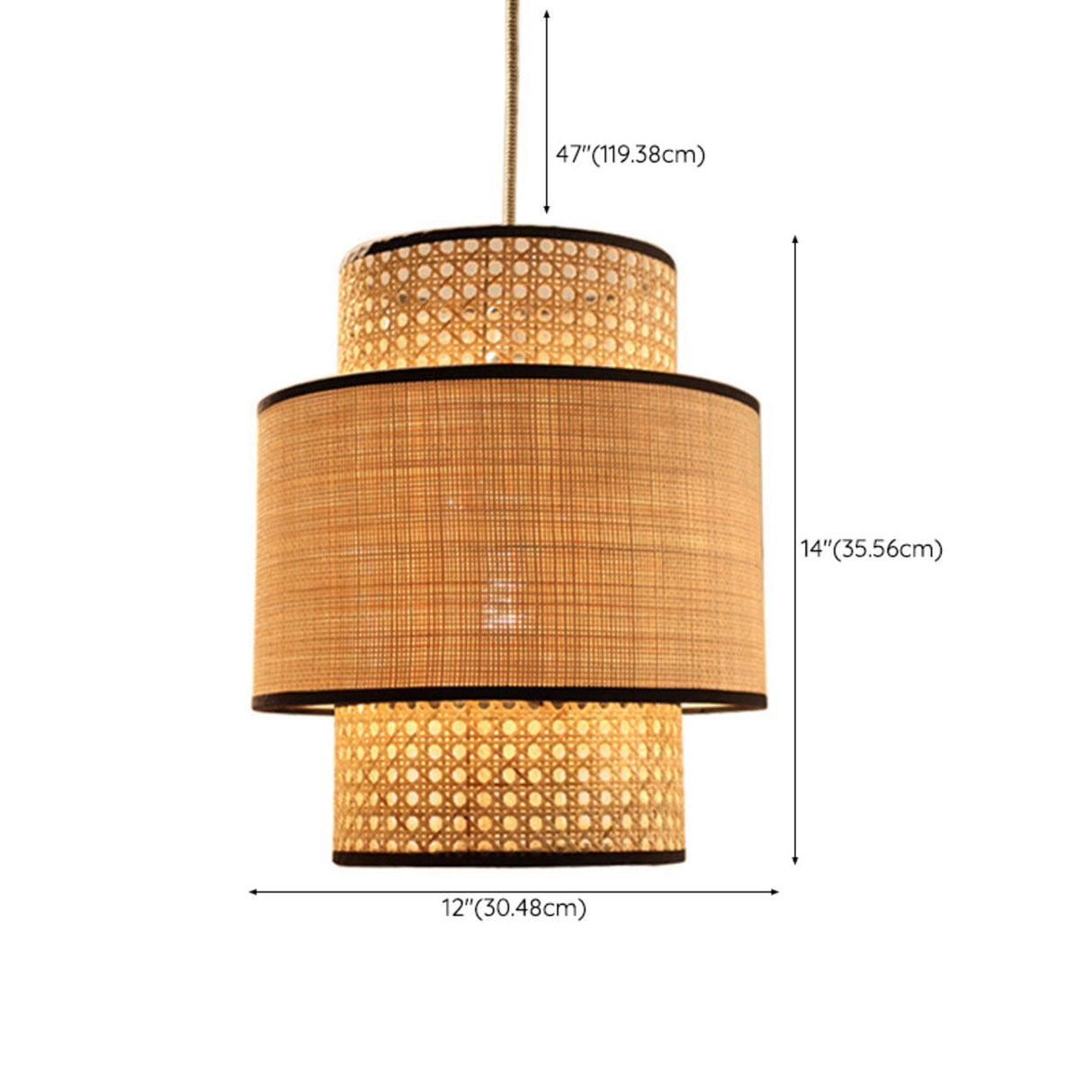 Bohemian Woven Bamboo Double Layer Drum Pendant Light 