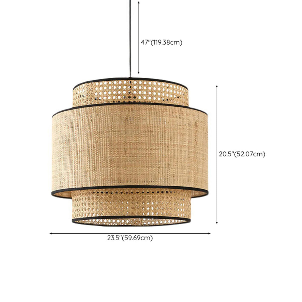 Bohemian Woven Bamboo Double Layer Drum Pendant Light Image - 14