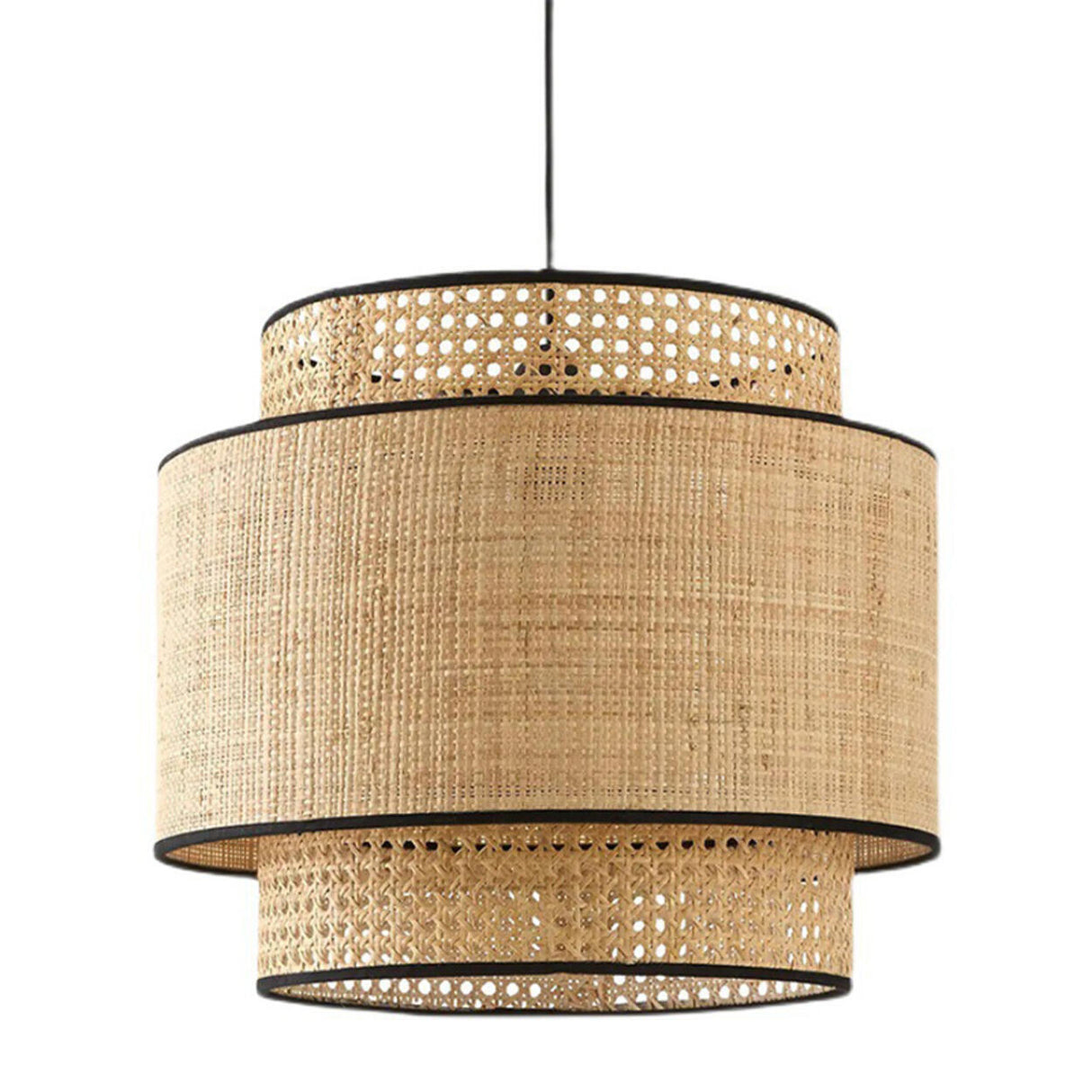 Bohemian Woven Bamboo Double Layer Drum Pendant Light Image - 5