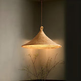 Bohemian Woven Rattan Cone Pendant Light Flexible Length Image - 2