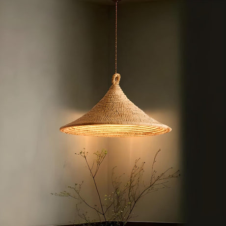 Bohemian Woven Rattan Cone Pendant Light Flexible Length Image - 2