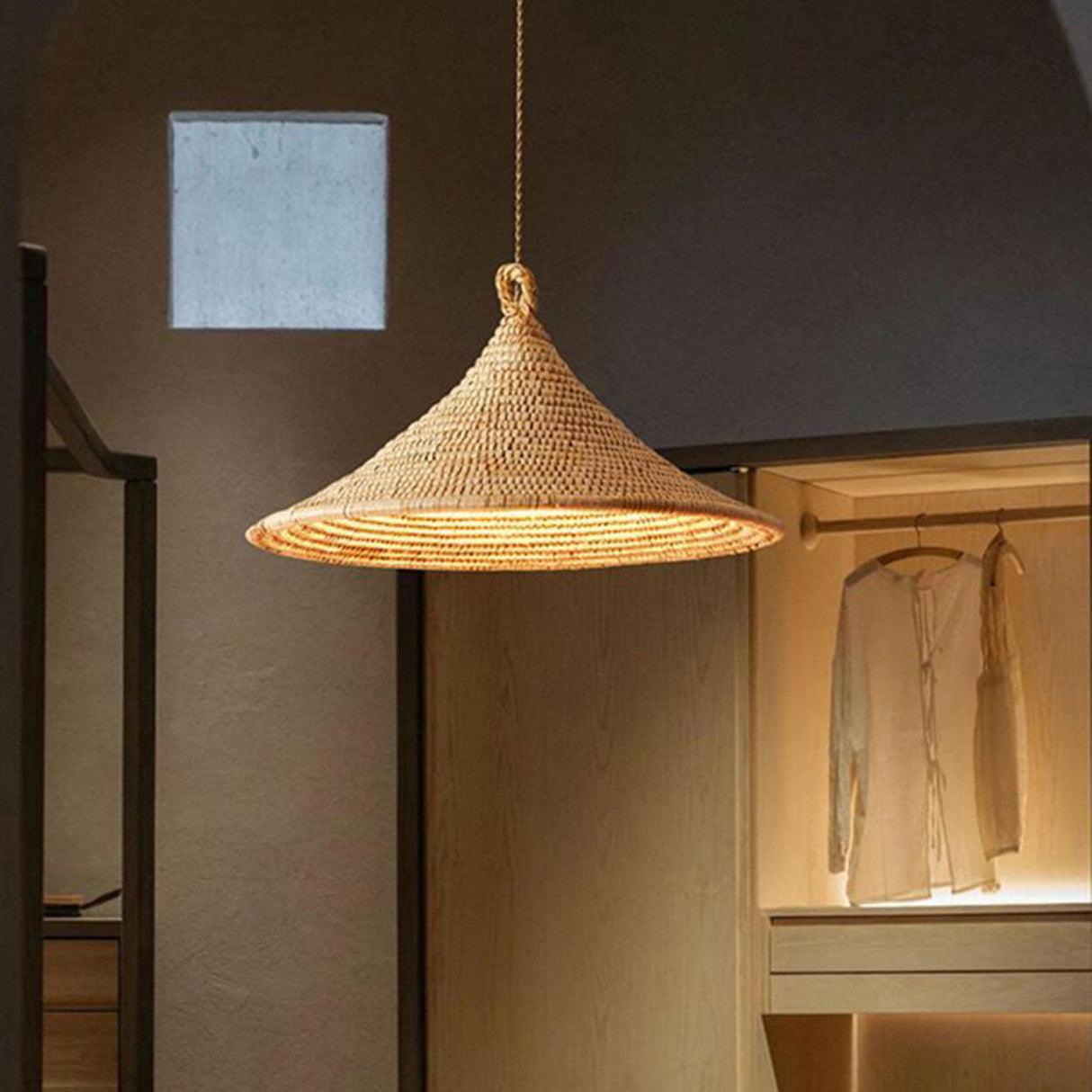 Bohemian Woven Rattan Cone Pendant Light Flexible Length Image - 4