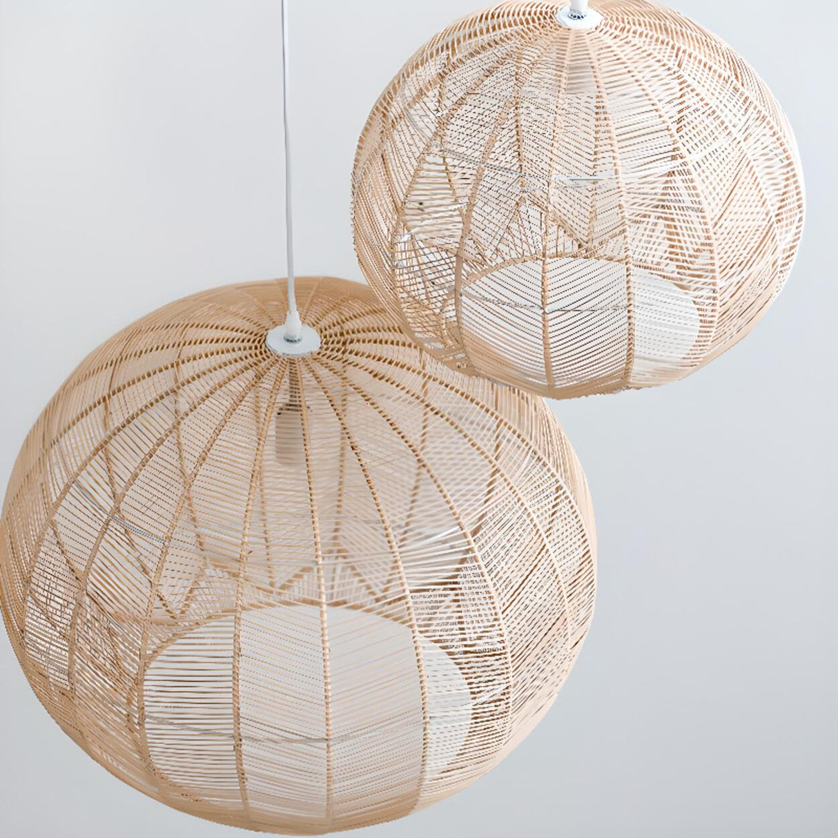 Bohemian Woven Rattan Geometric Dome Pendant Light Image - 11