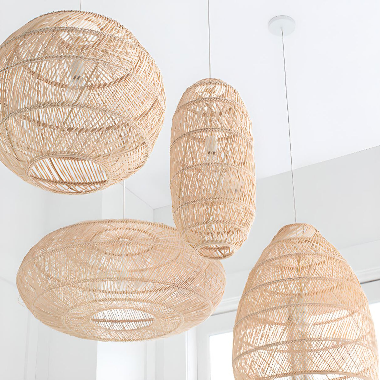 Bohemian Woven Rattan Geometric Dome Pendant Light Image - 12