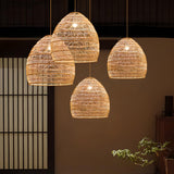 Bohemian Woven Rattan Geometric Dome Pendant Light Image - 3