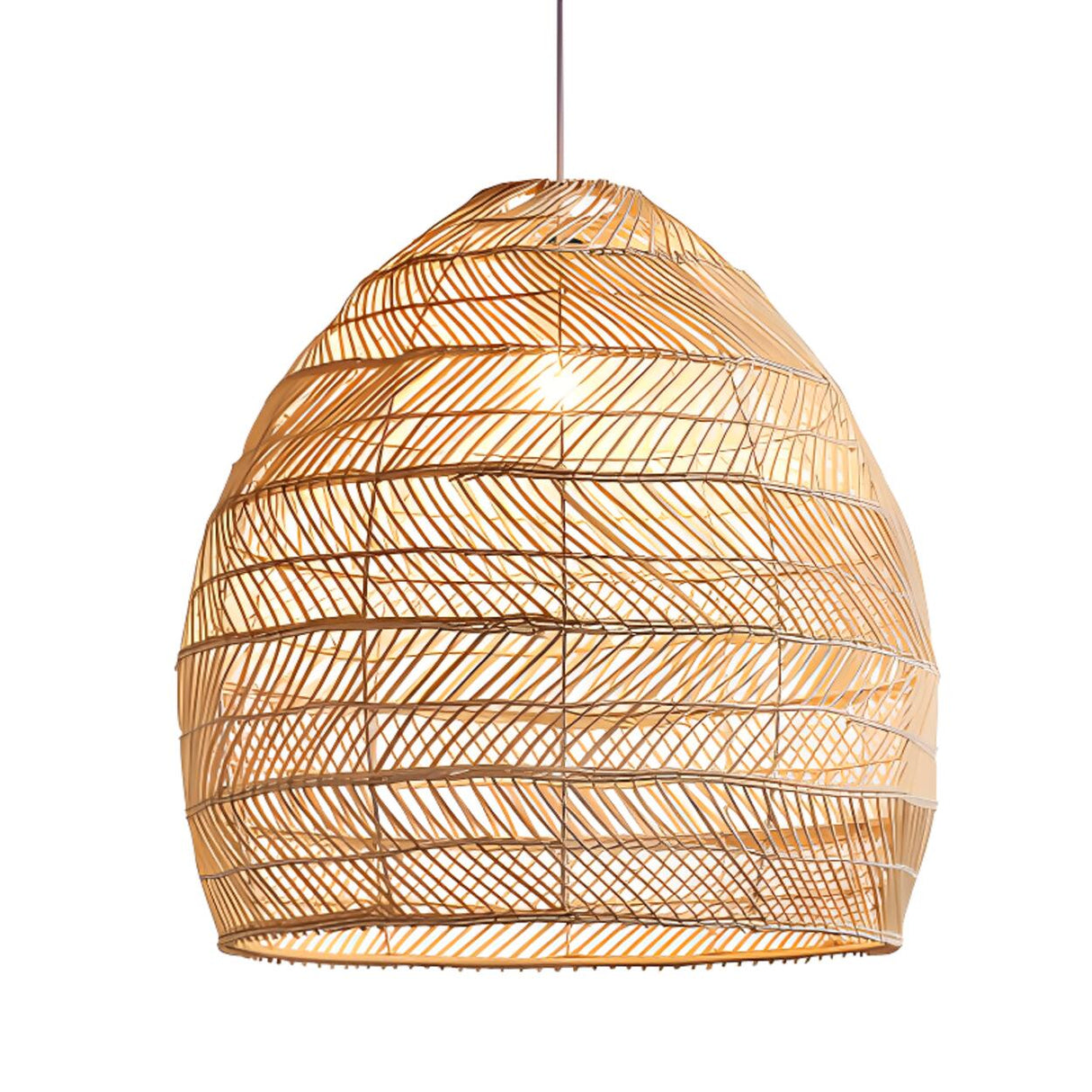 Bohemian Woven Rattan Geometric Dome Pendant Light Image - 5