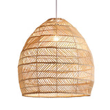 Bohemian Woven Rattan Geometric Dome Pendant Light Image - 5