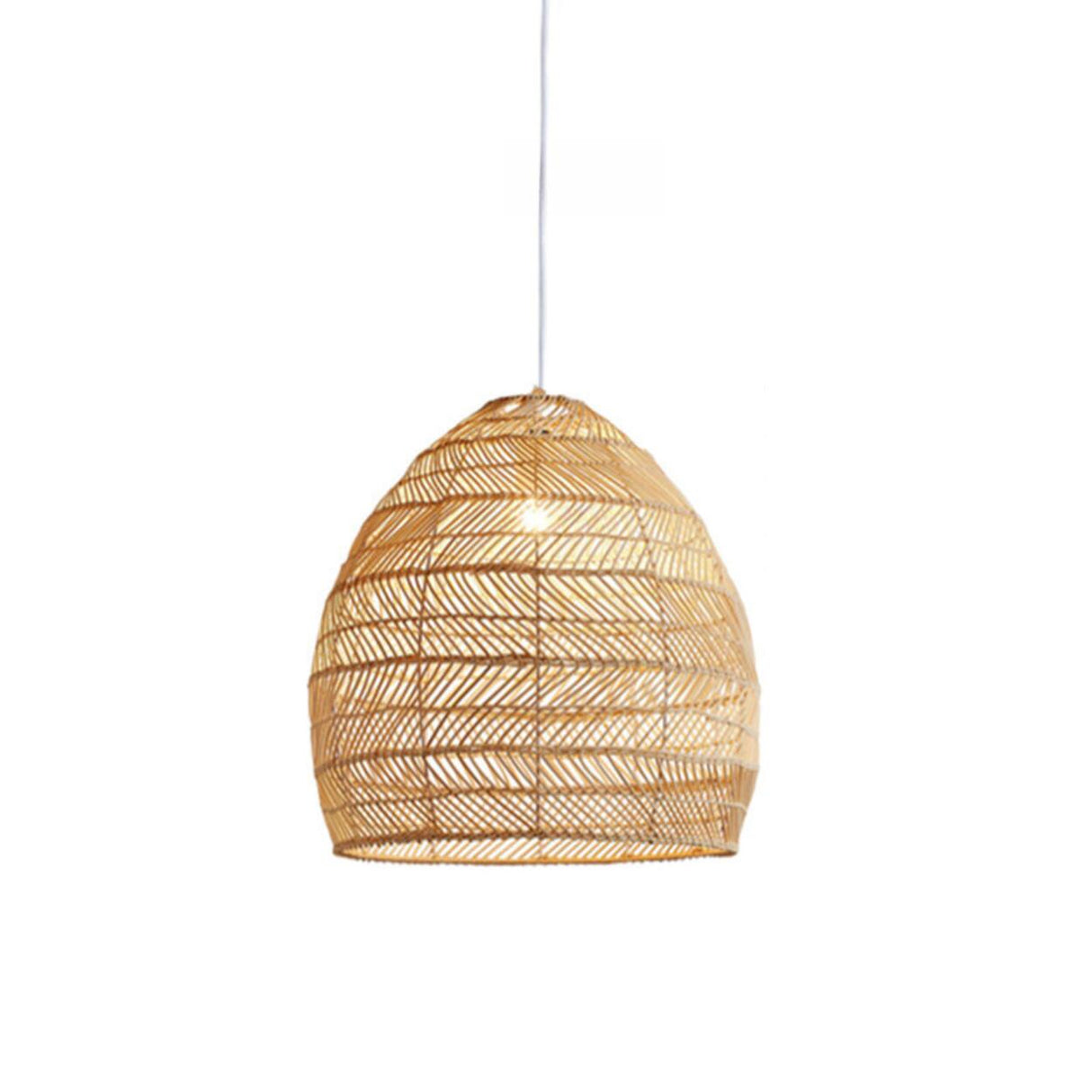 Bohemian Woven Rattan Geometric Dome Pendant Light Image - 6