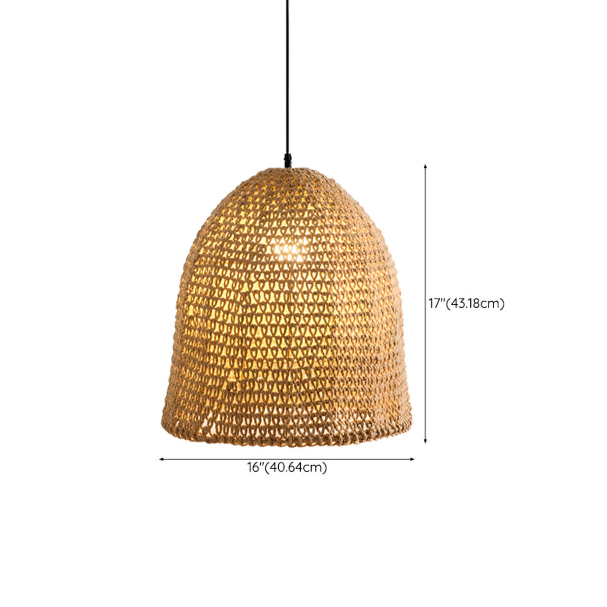 Bohemian Woven Rope Bell Dome Pendant Light Flexible Length 