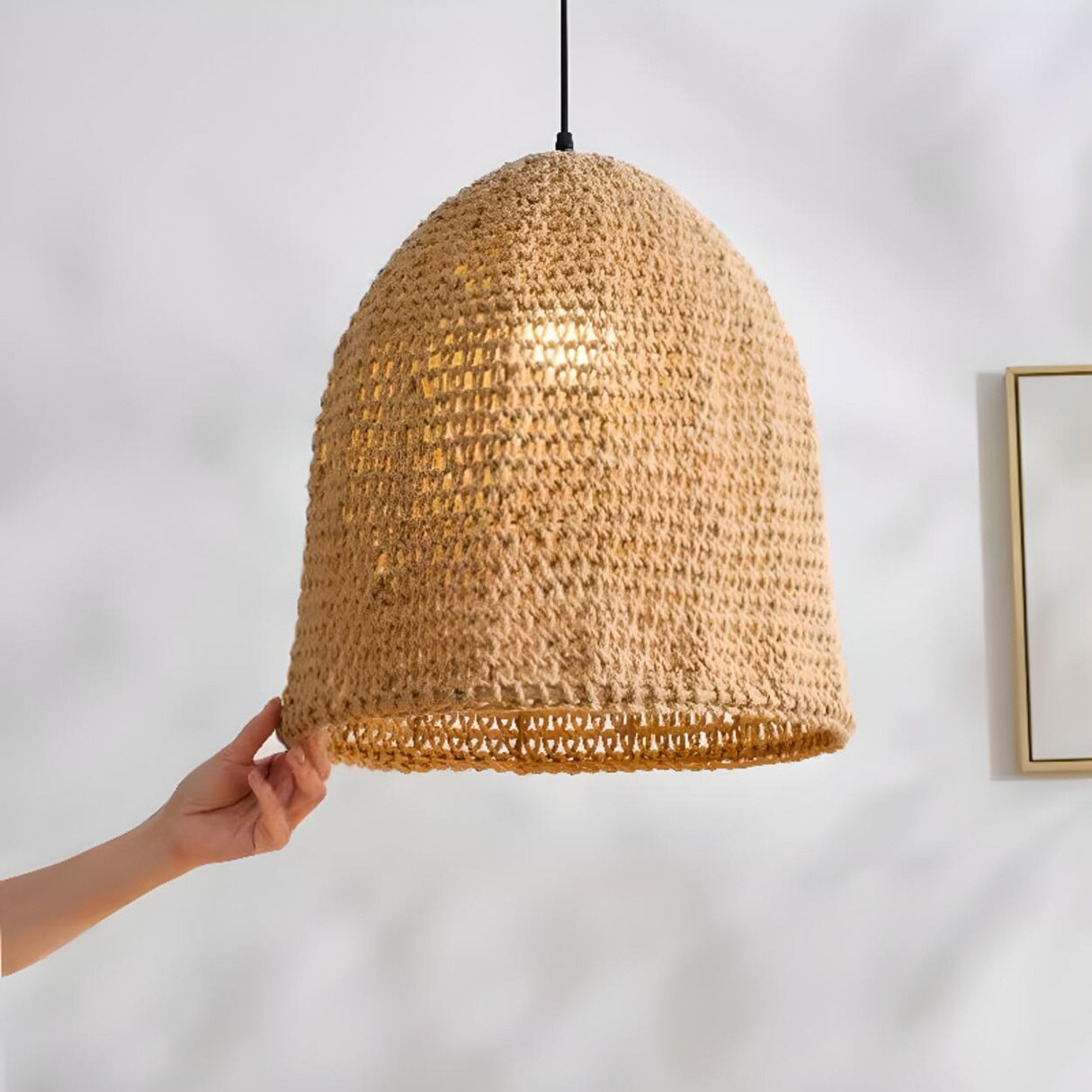 Bohemian Woven Rope Bell Dome Pendant Light Flexible Length Image - 2