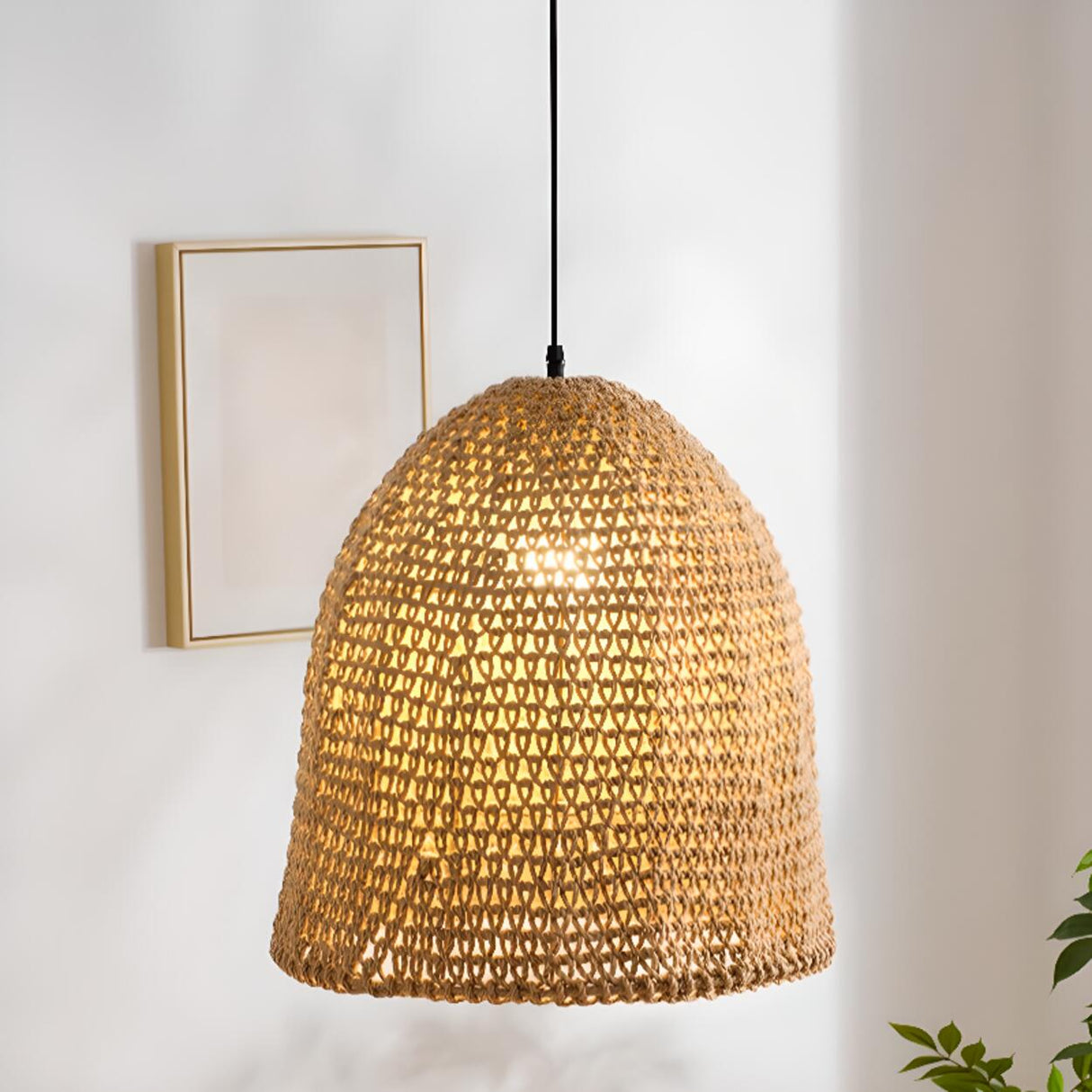 Bohemian Woven Rope Bell Dome Pendant Light Flexible Length Image - 4