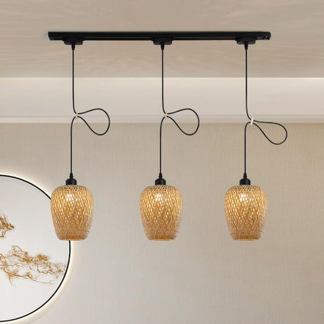 Boho 3-Light Cylinder Wood Island Ceiling Light Image - 1