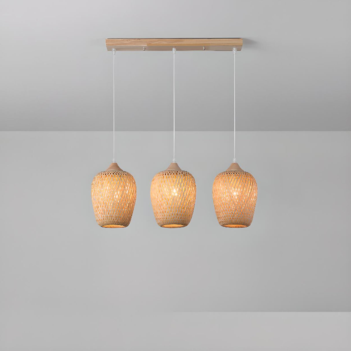 Boho 3-Light Cylinder Wood Island Ceiling Light Image - 2