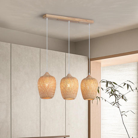 Boho 3-Light Cylinder Wood Island Ceiling Light Image - 4