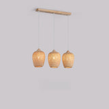 Boho 3-Light Cylinder Wood Island Ceiling Light Image - 6