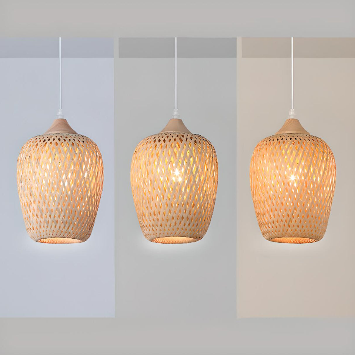 Boho 3-Light Cylinder Wood Island Ceiling Light Image - 9