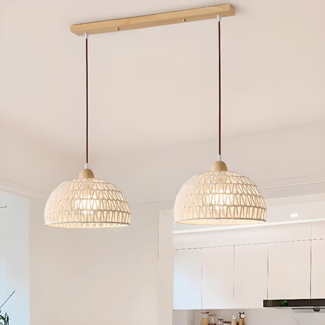 Boho Bowl Wood LED Kitchen Island Pendant Lights Image - 1