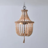 Boho Empire Beaded Wood Pendant Dining Room Chandelier Image - 5