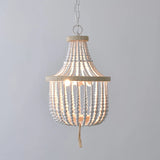 Boho Empire Beaded Wood Pendant Dining Room Chandelier Image - 7