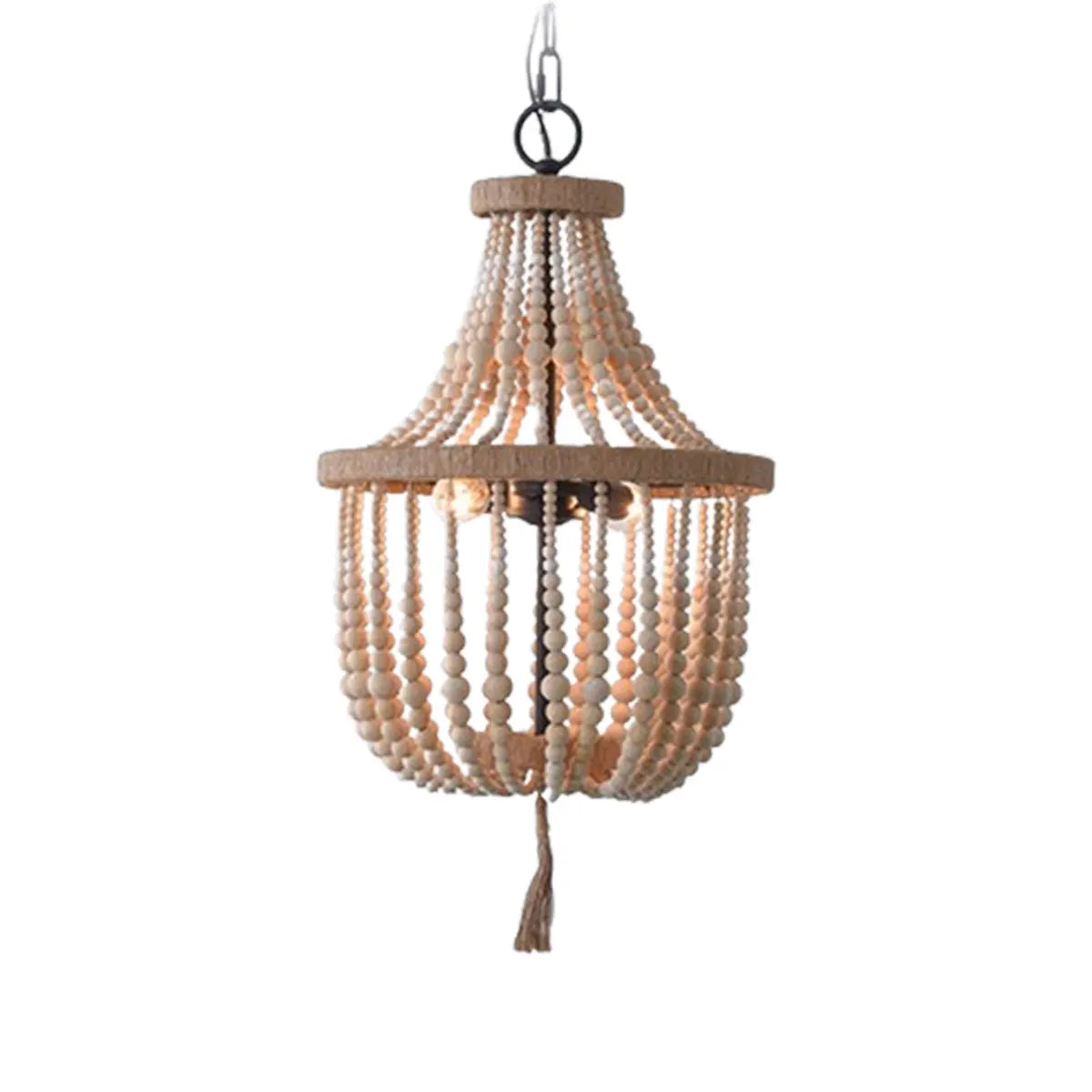 Boho Empire Beaded Wood Pendant Dining Room Chandelier Image - 8