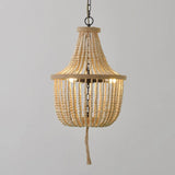 Boho Empire Beaded Wood Pendant Dining Room Chandelier Image - 9