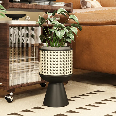 Boho Round Metal Pedestal Black 1 Tier Plant Stand Image - 1