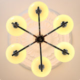 Bowl Beige Glass Downrod 6-Light Bedroom Chandelier Image - 10