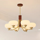 Bowl Beige Glass Downrod 6-Light Bedroom Chandelier Image - 7