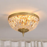 Bowl-Shaped Brass Crystal Flush Mount Ceiling Light Image - 1