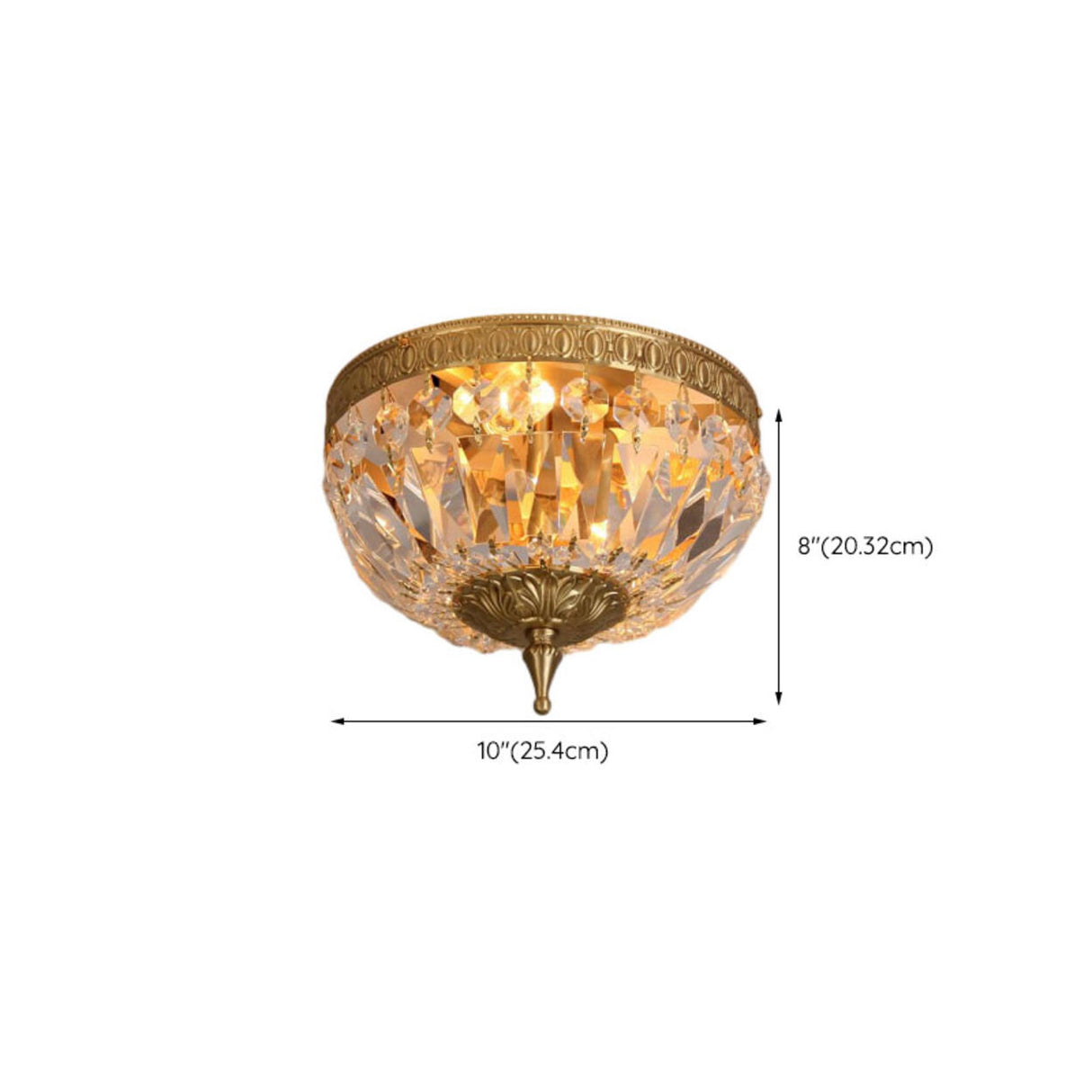 Bowl-Shaped Brass Crystal Flush Mount Ceiling Light 