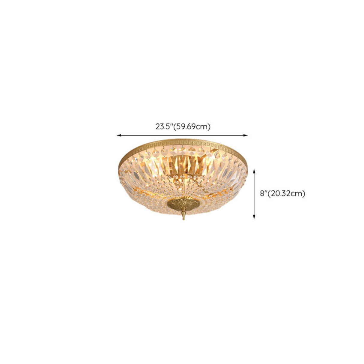 Bowl-Shaped Brass Crystal Flush Mount Ceiling Light Image - 15