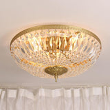 Bowl-Shaped Brass Crystal Flush Mount Ceiling Light Image - 6