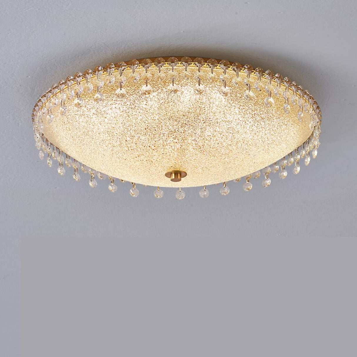 Bowl-Shaped Crystal Frosted LED Flush Mount Light Image - 9