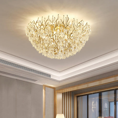 Bowl-Shaped Gold Crystal Semi-Flush Mount Ceiling Light Image - 1